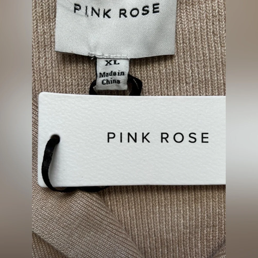 Pink Rose Knit Sleeveless Sweater Vest Beige XL NWT Soft Chic